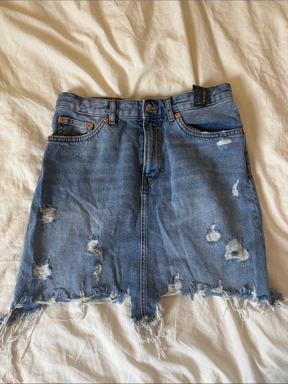 Zara Light Blue Distressed Denim Mini Skirt
